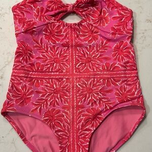 Girls Pink Vineyard Vines Floral Swimsuit